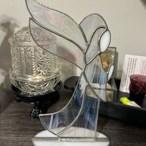 Stained Glass Angel Figurine - White and Gray